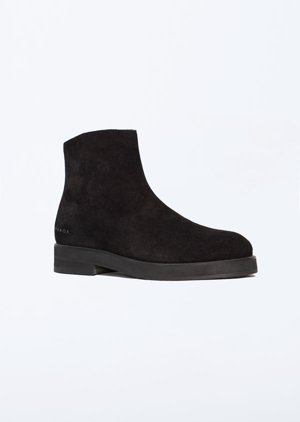 Chelsea Boot Suede leather black high sole with zipper at back half side view