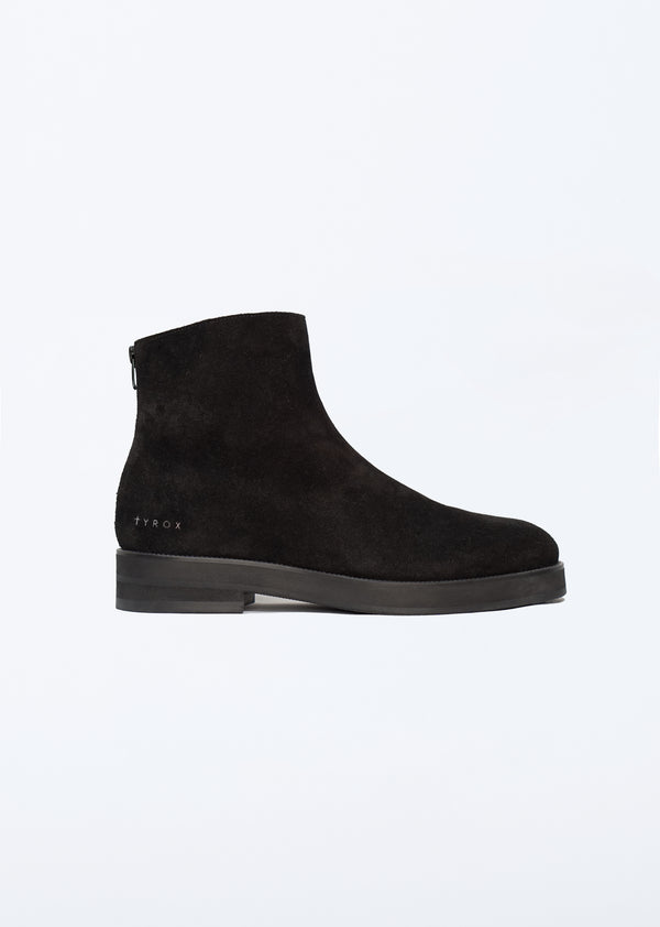 Chelsea Boot Suede leather black high sole with zipper at back side view