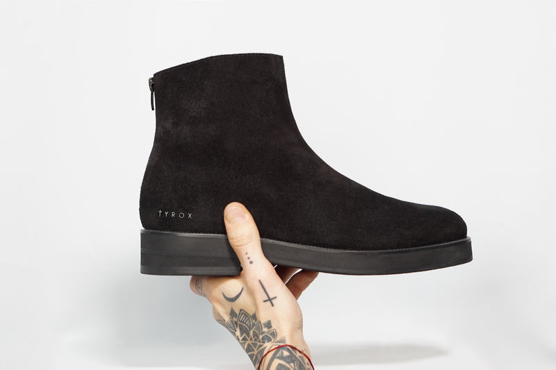 Chelsea Boot Suede leather black high sole with zipper at back