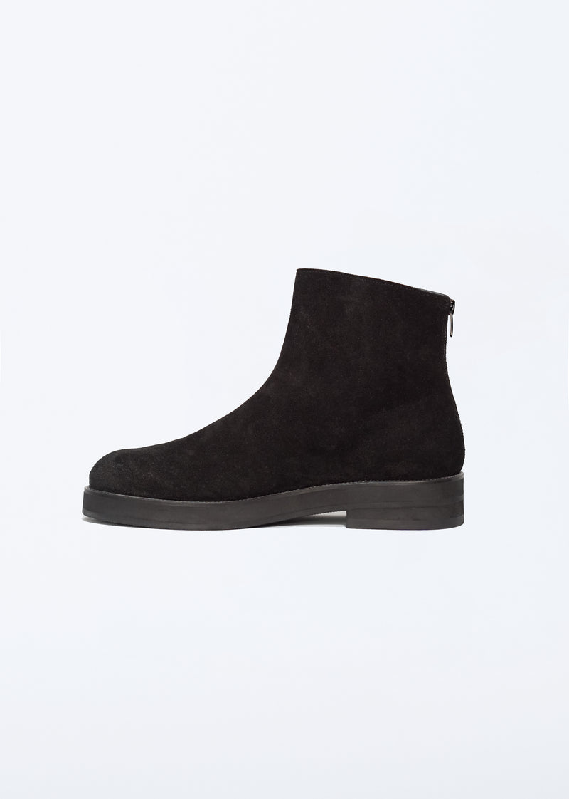 Chelsea Boot Suede leather black high sole with zipper at back inside view